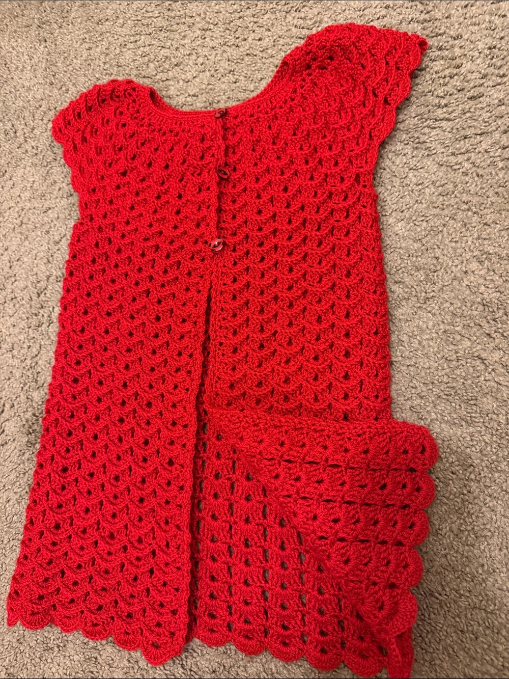 Handmade Red Crochet Girls Dress/Cardigan Set